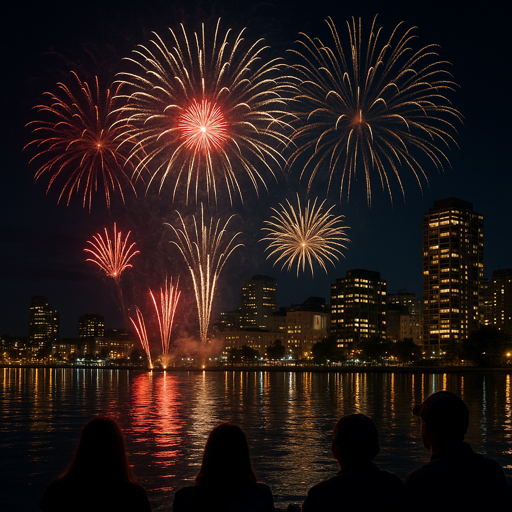 Fireworks display for Canada Day 2026 over a waterfront