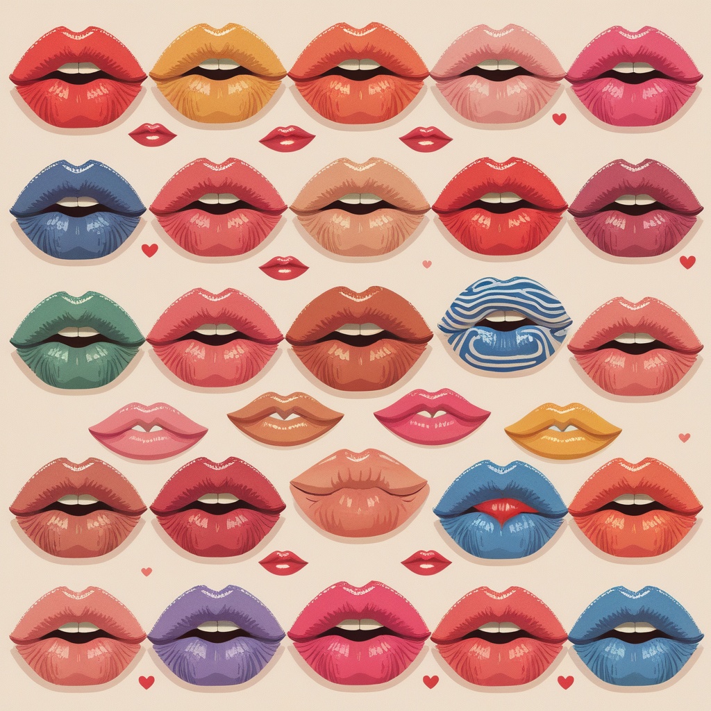 Illustration showing various styles of kissing around the world