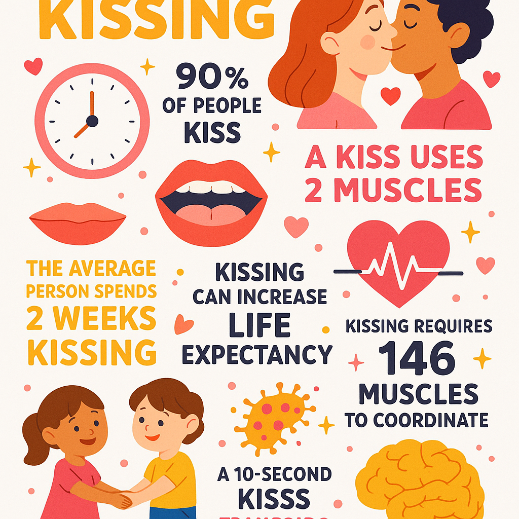 Infographic displaying fun facts about kissing