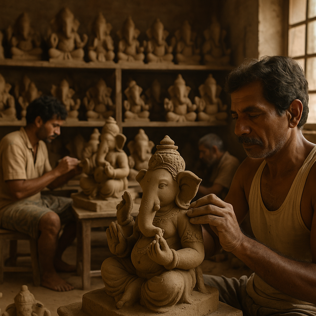 Artisans crafting clay idols for Ganesh Chaturthi 2026