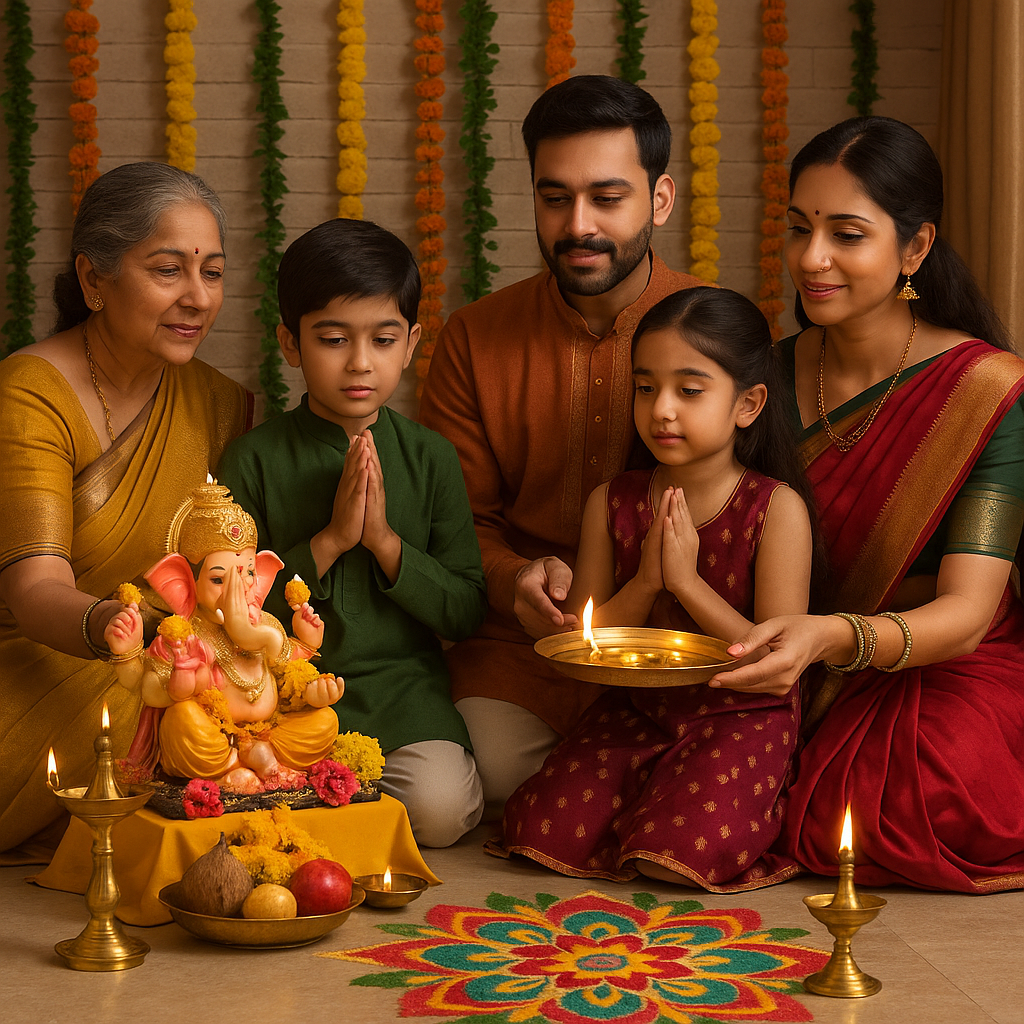 Family puja during Ganesh Chaturthi 2026