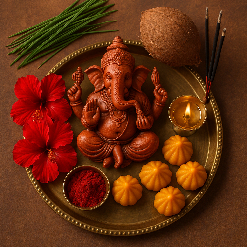 Puja items used in Ganesh Chaturthi 2026 rituals