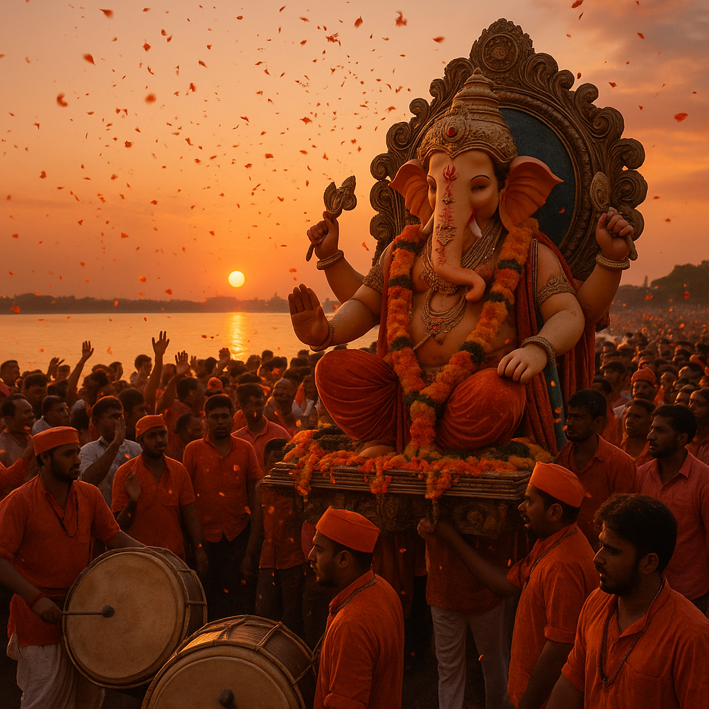 Ganesh Chaturthi 2026 visarjan procession at sunset