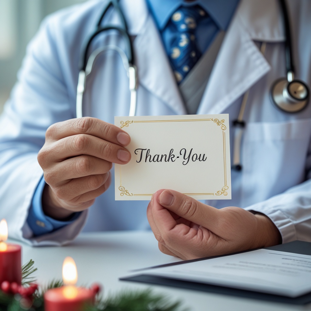 Doctor receiving a heartfelt thank-you card from a grateful patient.