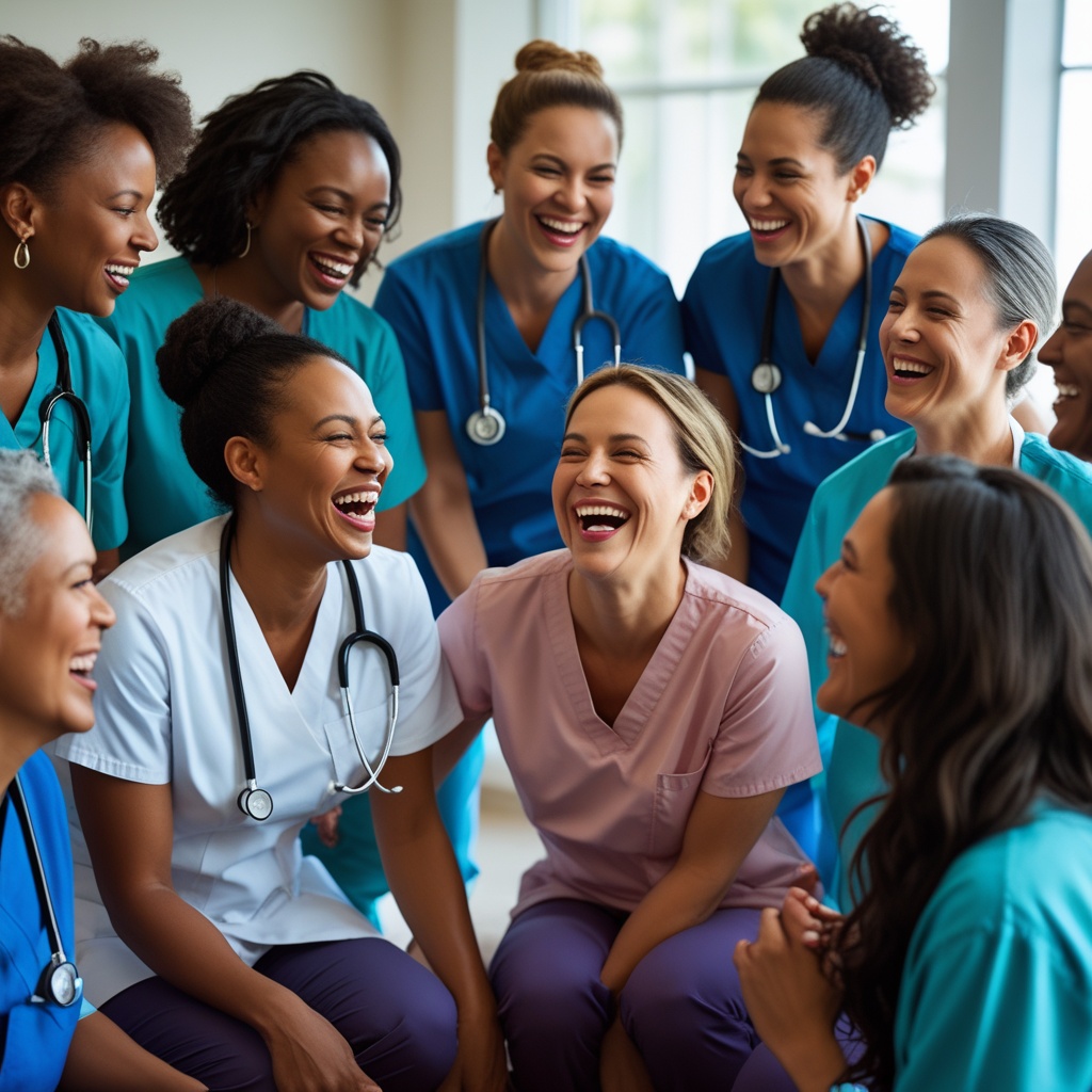 Healthcare professionals enjoying a wellness retreat focused on community support.