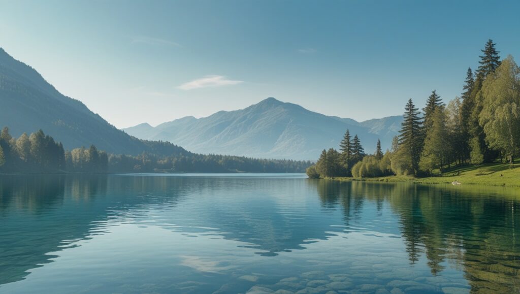 clear lake with mountains, symbolizing a clean environment