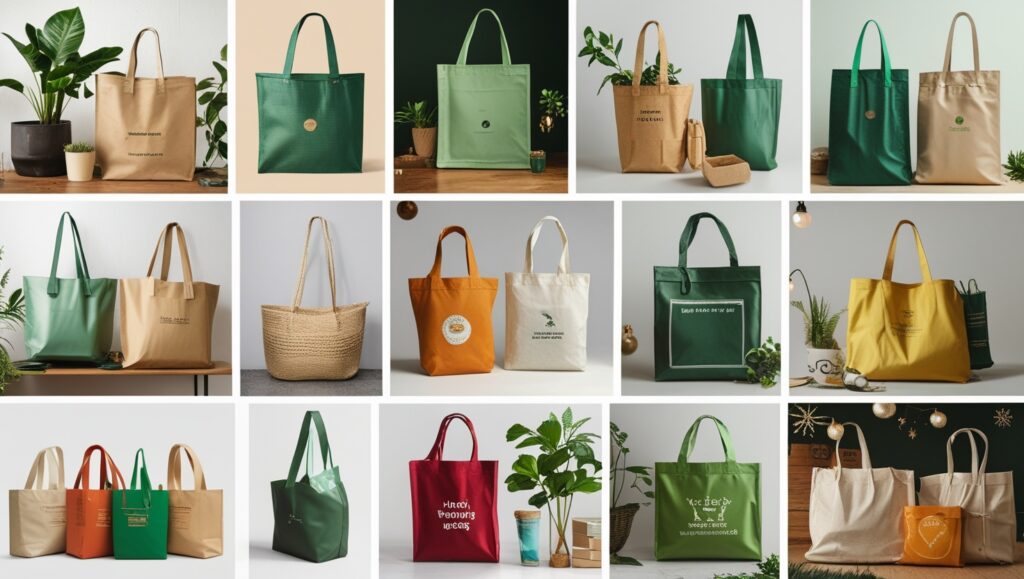 collage of eco-friendly bags highlighting alternatives to plastic