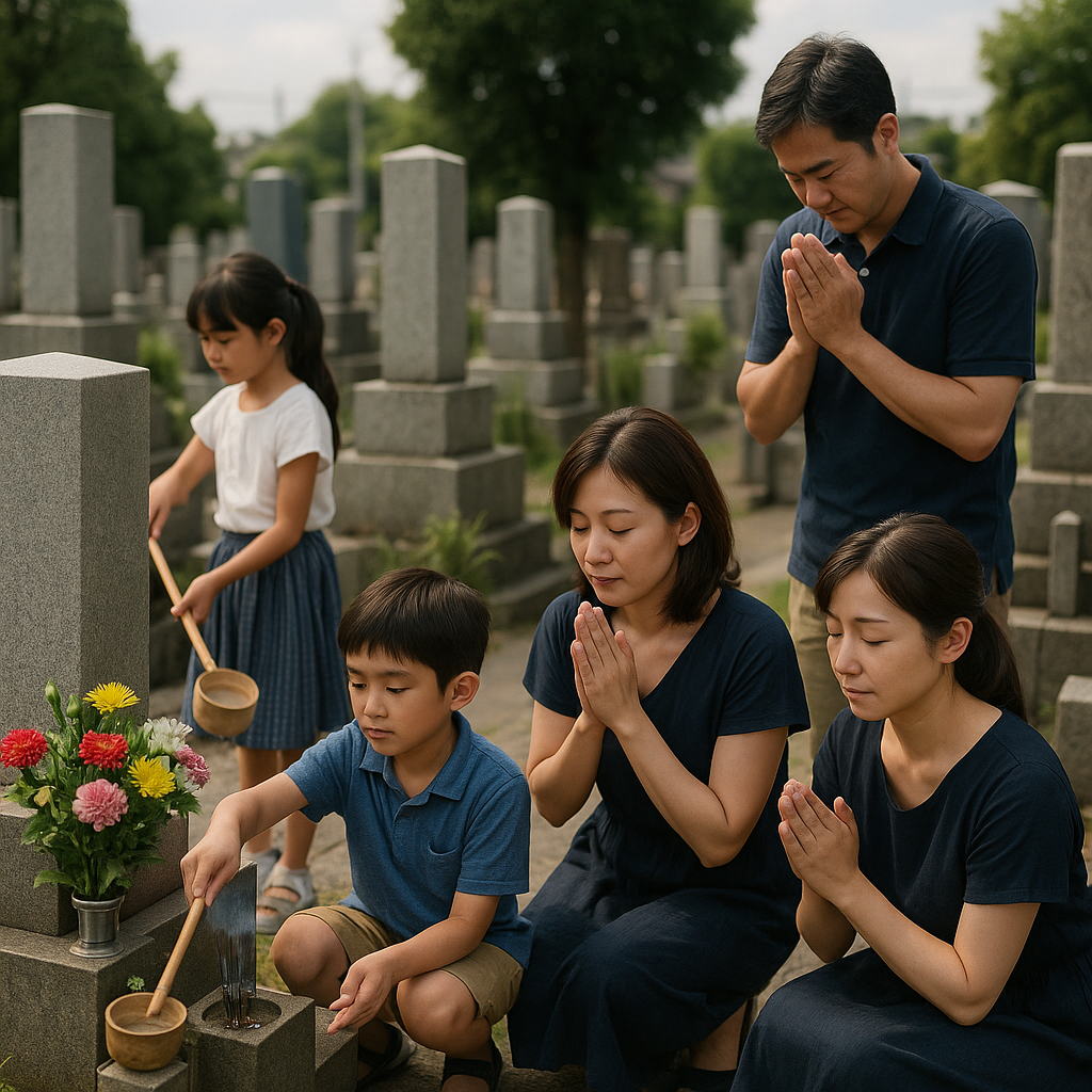 Family grave visit during Obon 2026 in Japan