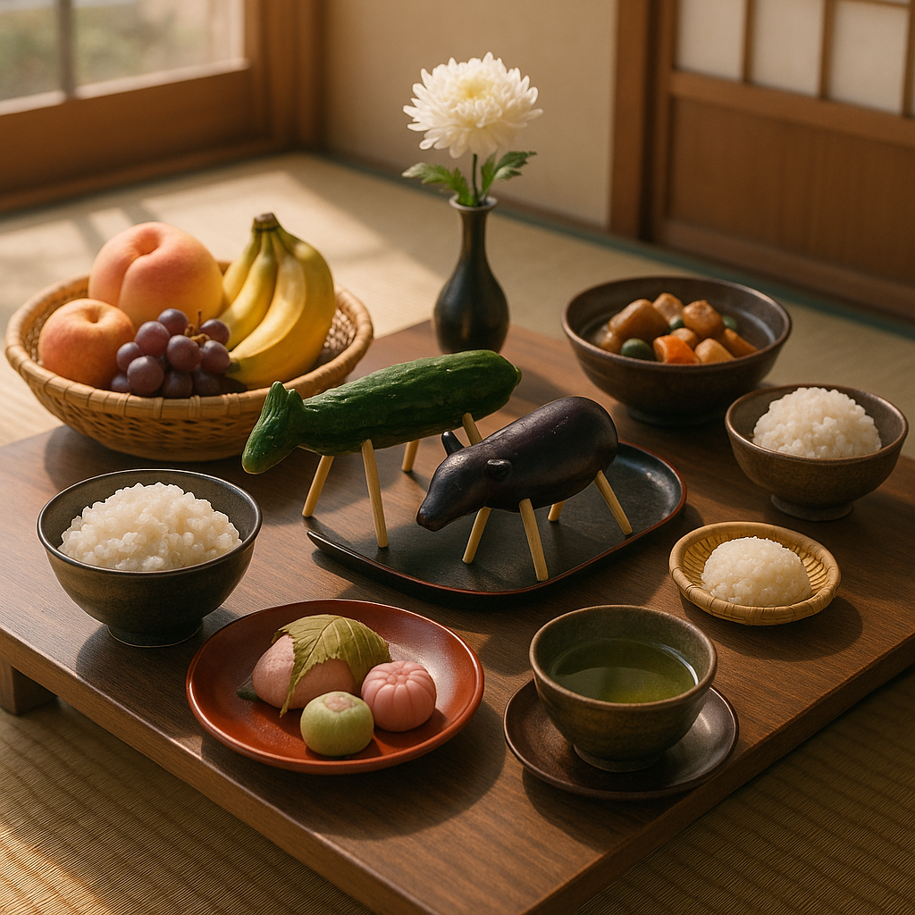 Obon 2026 offerings including shoryo uma and seasonal foods