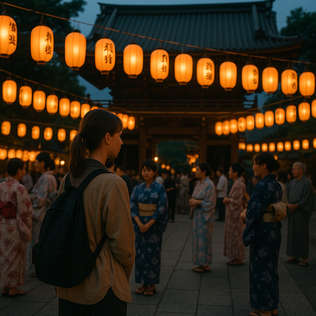 Visitor experiencing Obon 2026 respectfully at a Japanese temple