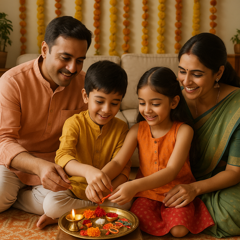 Children learning Raksha Bandhan 2026 traditions at home