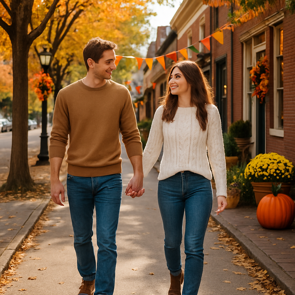 couple walking hand in hand down a tree-lined street